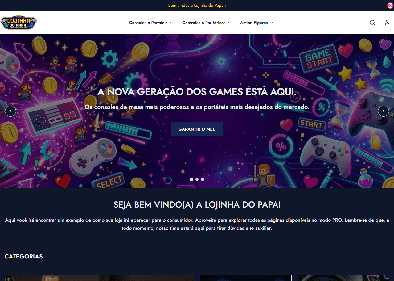 Prévia da loja Lojinha do Papai criada na Vitrishop